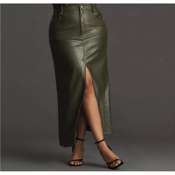 Pilcro The Madi Faux Leather Front Slit Maxi Skirt Anthropologie Army Green Size - Picture 12 of 12